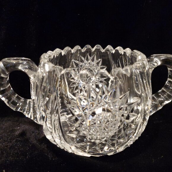 L@@K Vintage Creamer and Sugar Set Cut Glass Heavy Crystal Set Sawtooth Edge - Picture 2 of 8